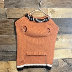 Stylish Orange Dog Sweater with Striped Collar and mini scarf